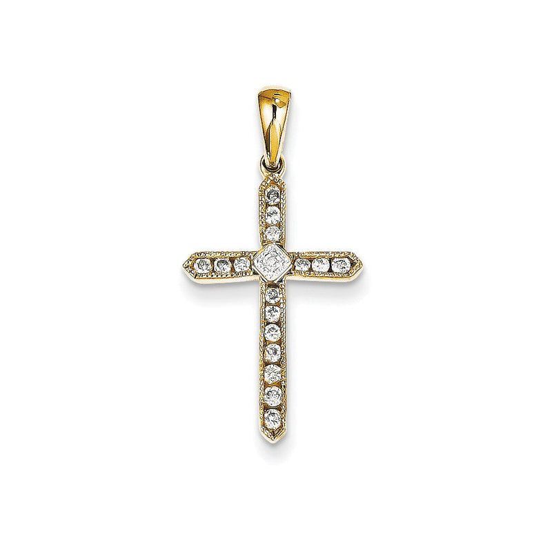 14K Gelbgold Kreuzanhänger mit echten Diamanten