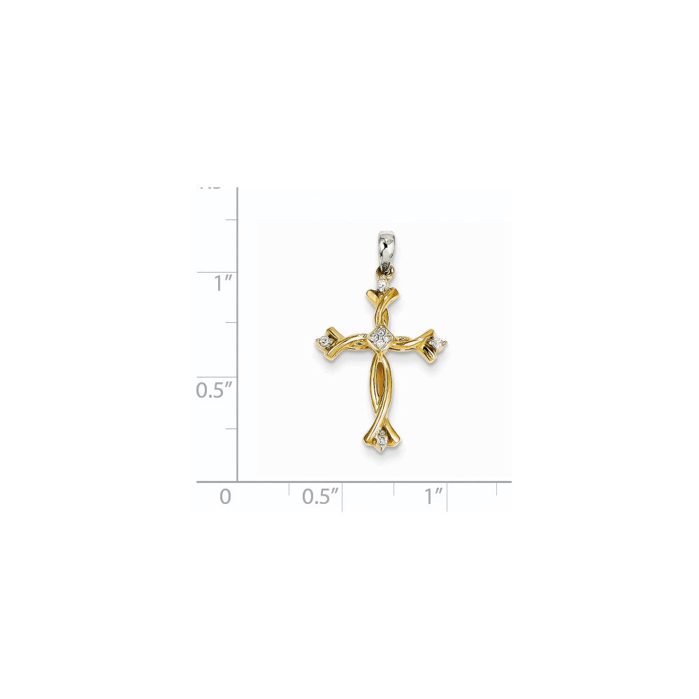 14 Karat Bicolor-Gold Kreuzanhänger mit echten Diamanten