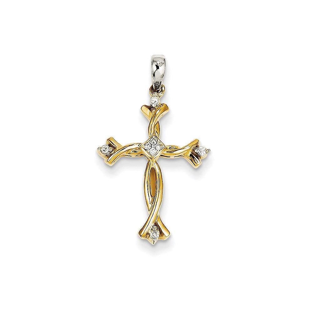 14 Karat Bicolor-Gold Kreuzanhänger mit echten Diamanten