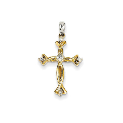 14 Karat Bicolor-Gold Kreuzanhänger mit echten Diamanten