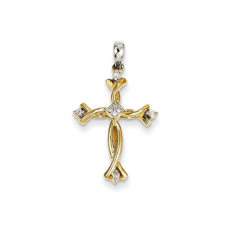 14 Karat Bicolor-Gold Kreuzanhänger mit echten Diamanten