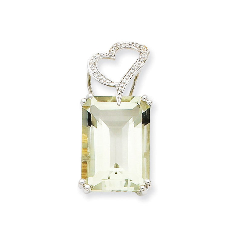 14K Weißgold Anhänger mit grünem Amethyst und echten Diamanten