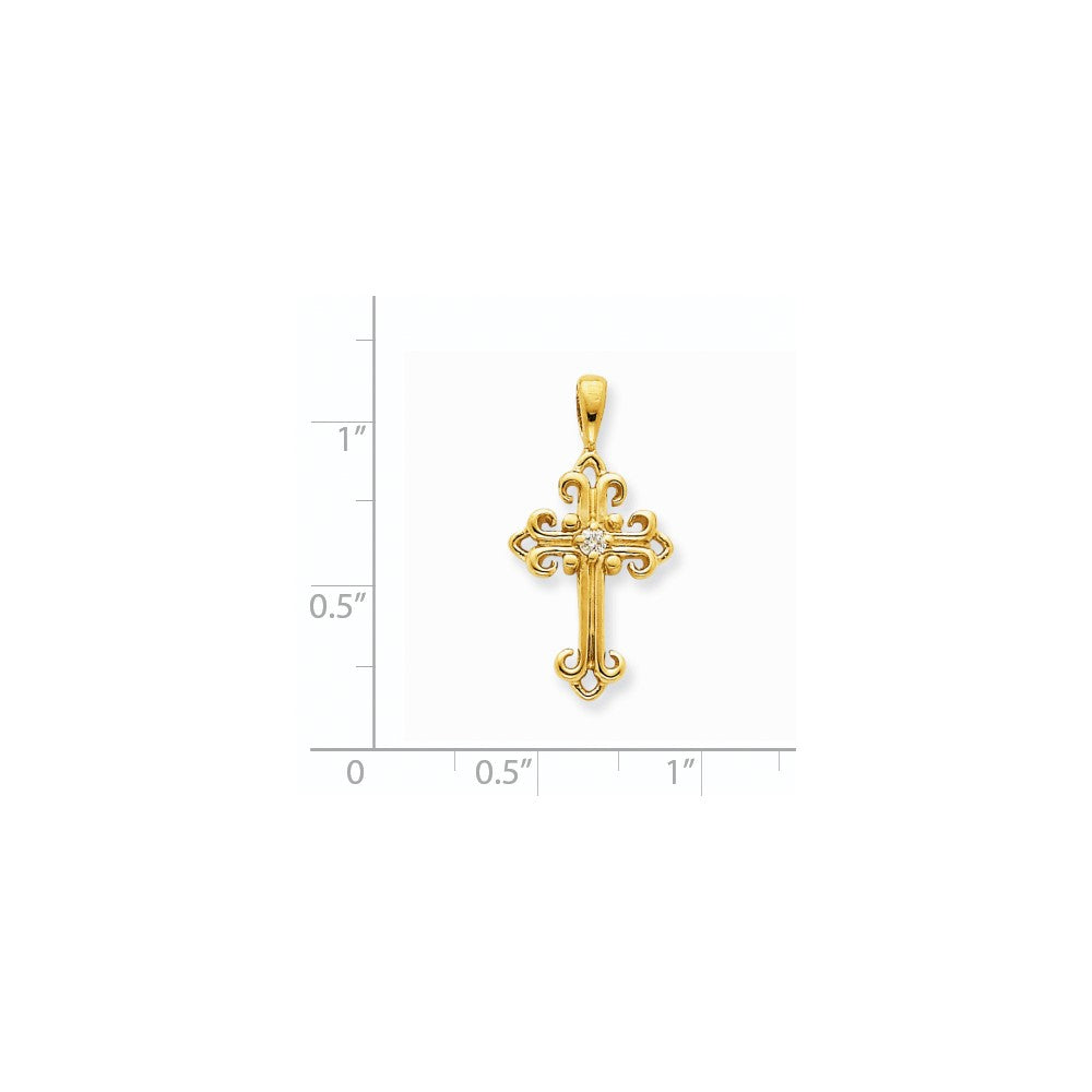 14K Gelbgold AA Echtdiamant-Kreuzanhänger