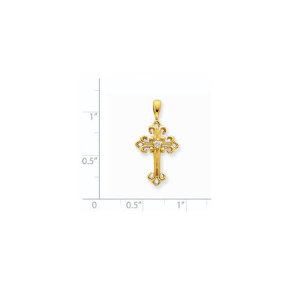 14K Gelbgold AA Echtdiamant-Kreuzanhänger
