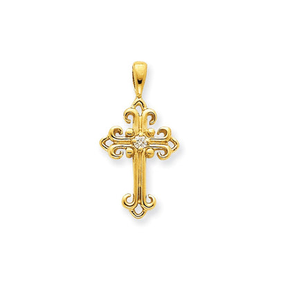 14K Gelbgold AA Echtdiamant-Kreuzanhänger