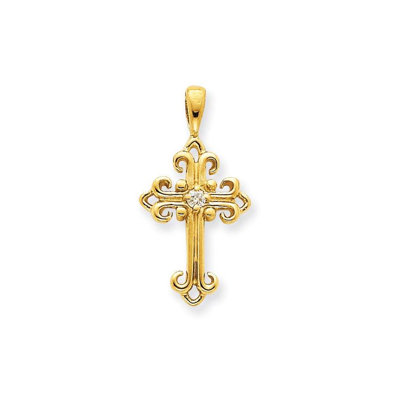 14K Gelbgold AA Echtdiamant-Kreuzanhänger