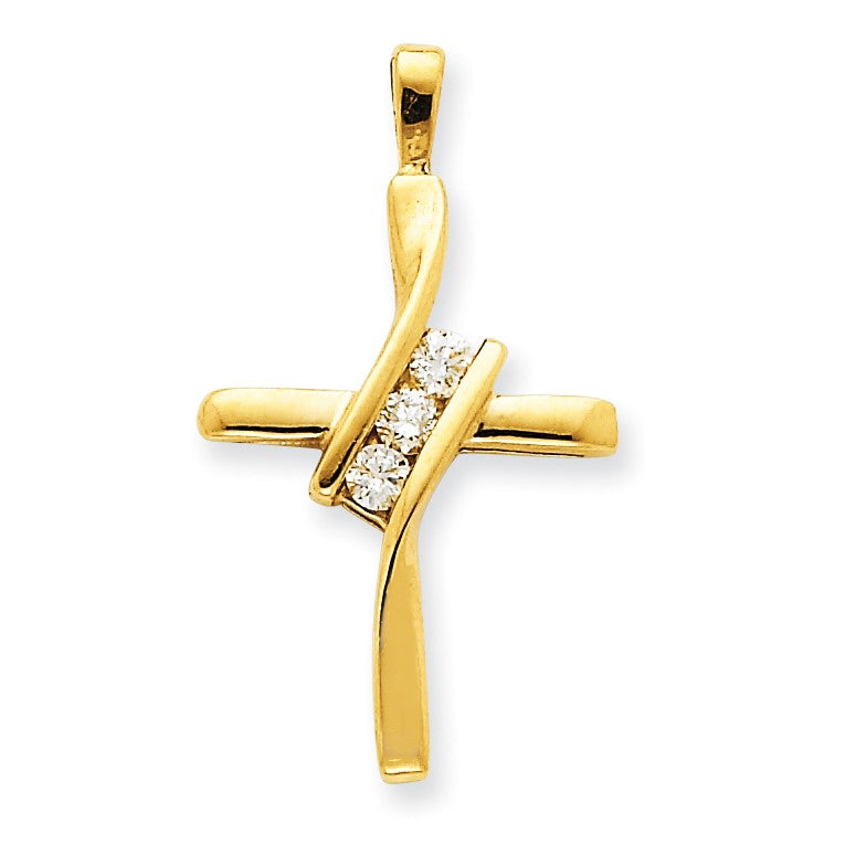 14K Gelbgold Aaa Echt Diamant Kreuz
