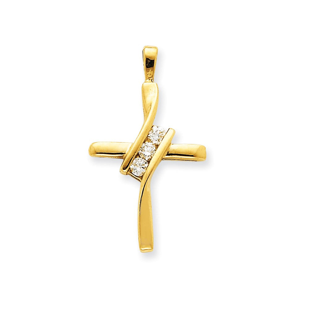 14K Gelbgold AA Echtdiamant-Kreuzanhänger