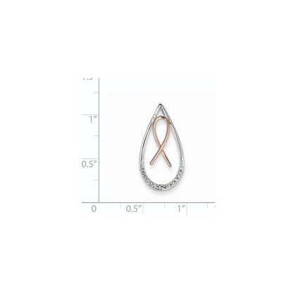 14K Bicolor Gold Echt Diamant Bewusstsein Schleife in Tropfen Anhänger