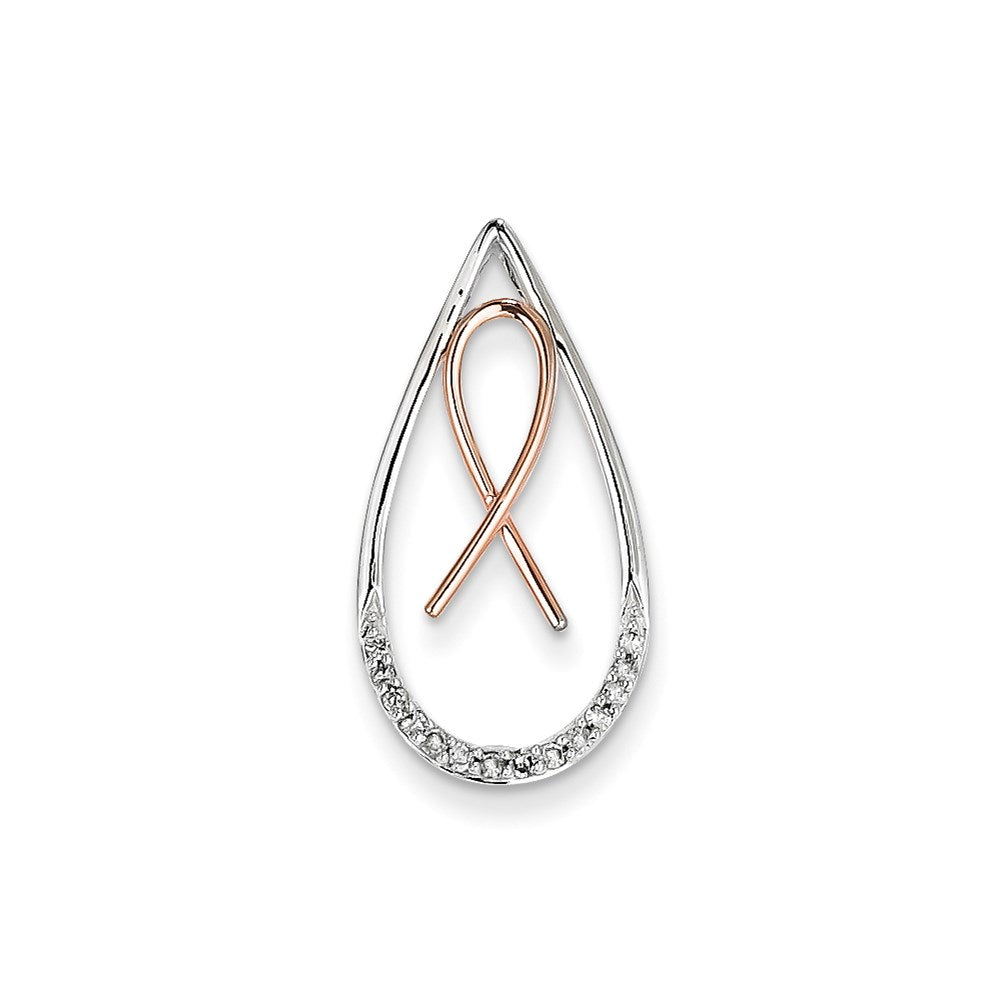 14K Bicolor Gold Echt Diamant Bewusstsein Schleife in Tropfen Anhänger