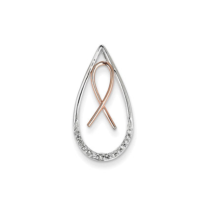 14K Bicolor Gold Echt Diamant Bewusstsein Schleife in Tropfen Anhänger