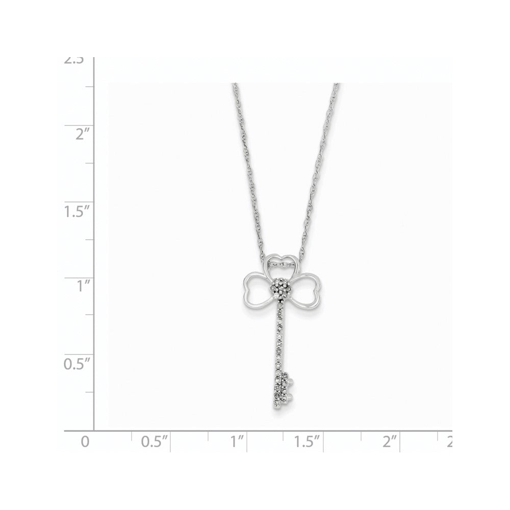 14K Weißgold Klee Echt Diamant Key Halskette