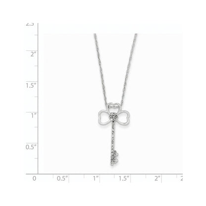 14K Weißgold Klee Echt Diamant Key Halskette