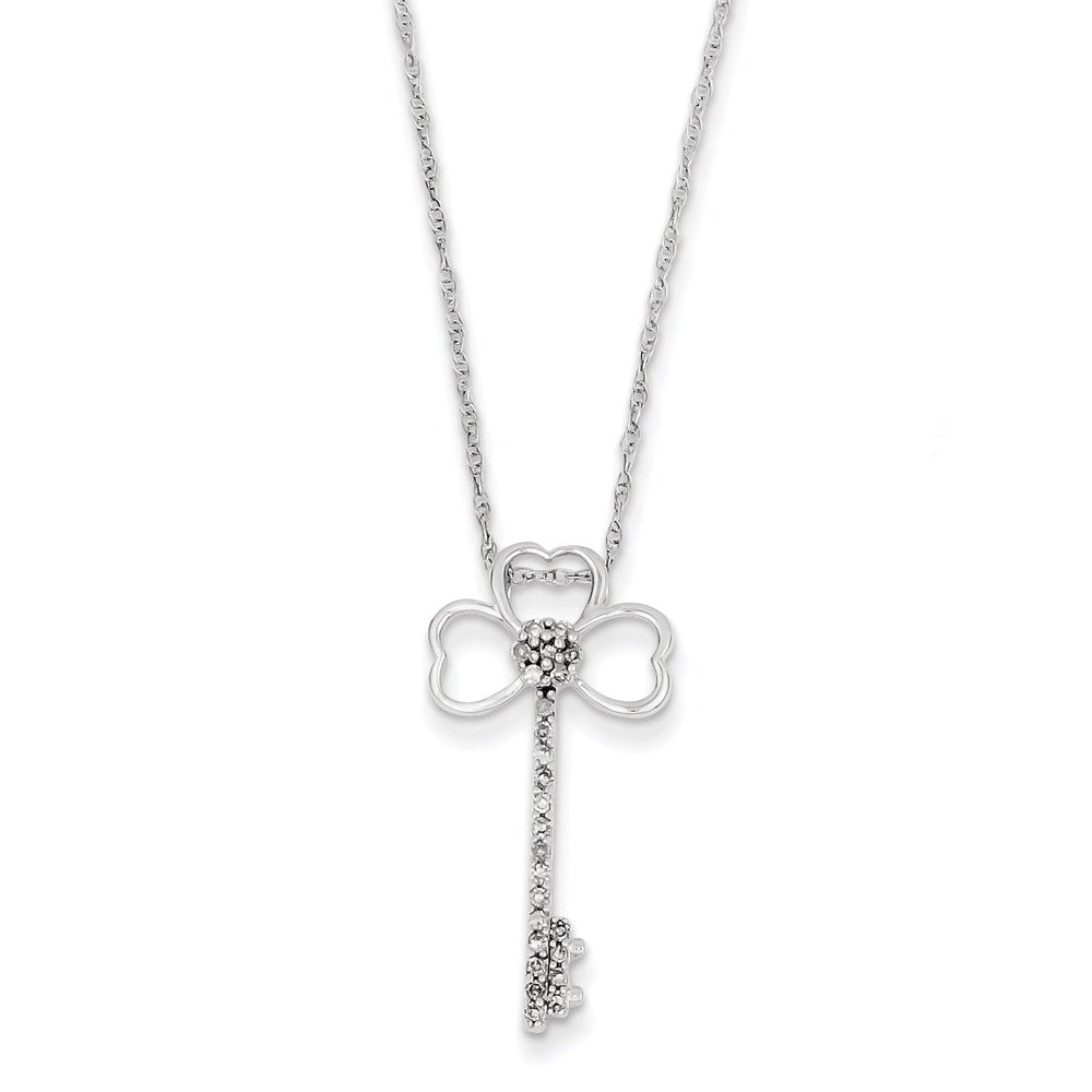14K Weißgold Klee Echt Diamant Key Halskette