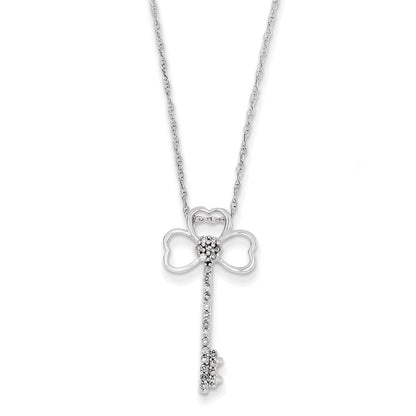 14K Weißgold Klee Echt Diamant Key Halskette