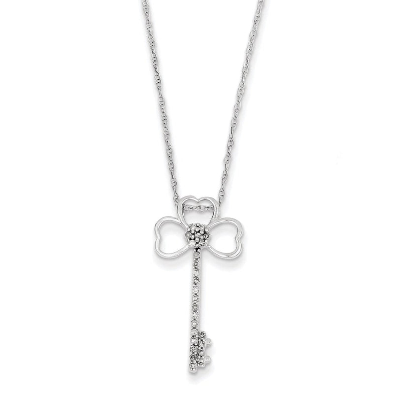 14K Weißgold Klee Echt Diamant Key Halskette