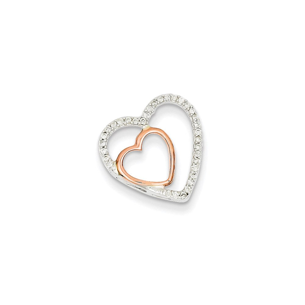14K Bicolor Weiß & Roségold Echt Diamant Herz Kette Anhänger