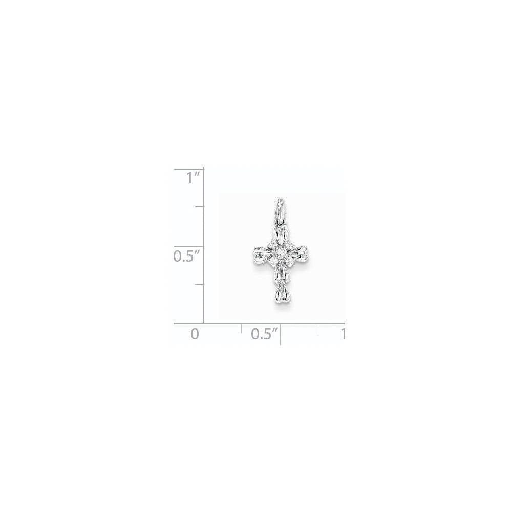 14K Weißgold Anhänger mit echtem Diamant-Kreuz