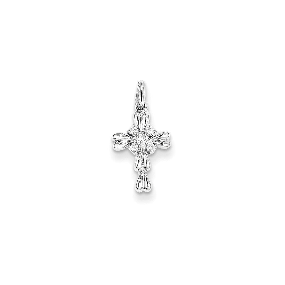 14K Weißgold Anhänger mit echtem Diamant-Kreuz