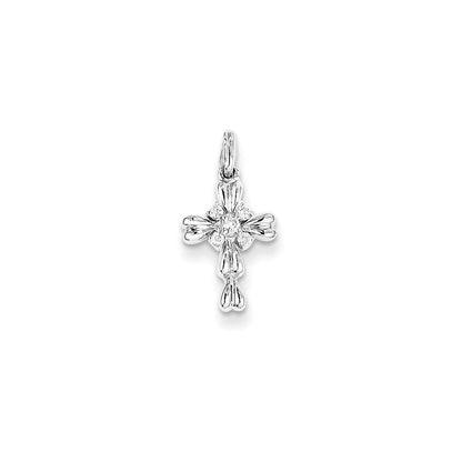 14K Weißgold Anhänger mit echtem Diamant-Kreuz