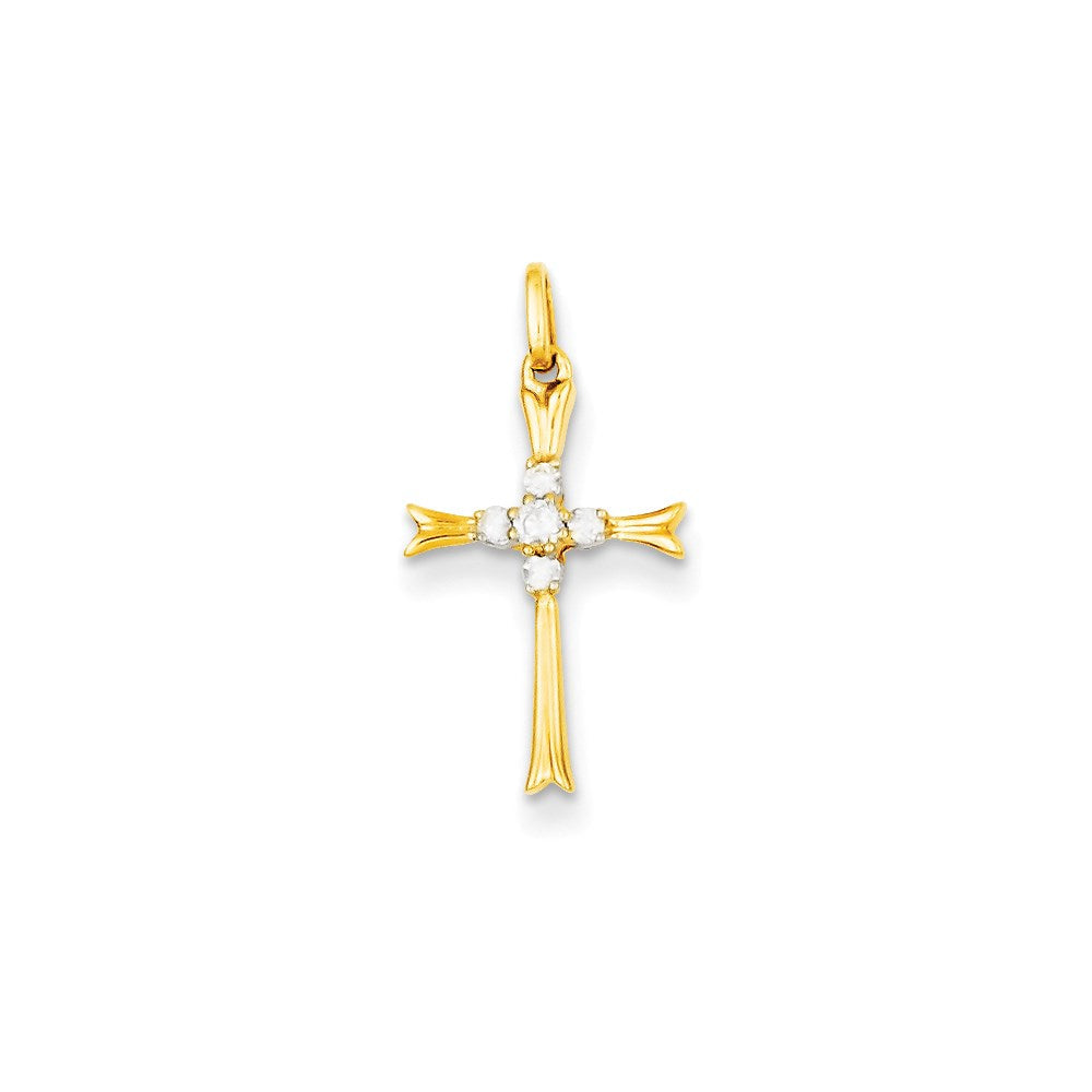 14K Gelbgold Kreuzanhänger mit echten Diamanten