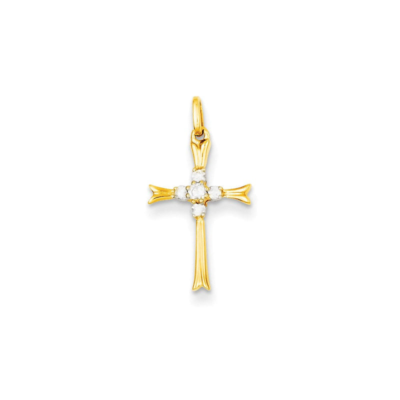 14K Gelbgold Kreuzanhänger mit echten Diamanten