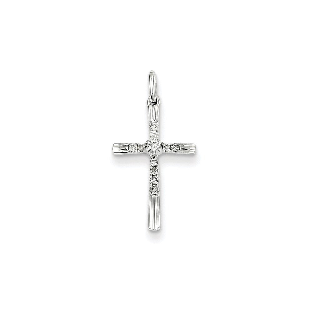 14K Weißgold Anhänger mit echtem Diamant-Kreuz