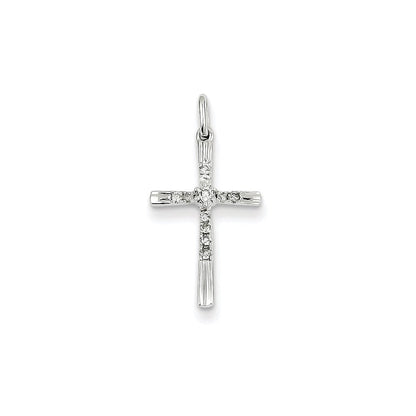 14K Weißgold Anhänger mit echtem Diamant-Kreuz