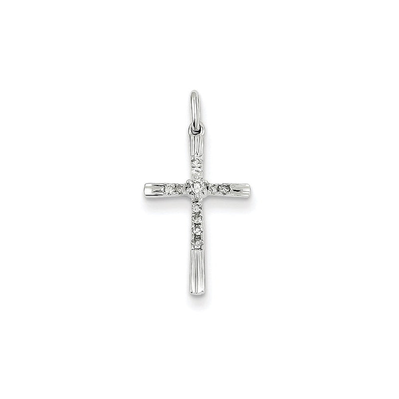 14K Weißgold Anhänger mit echtem Diamant-Kreuz