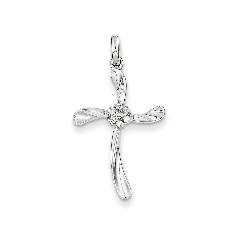 14K Weißgold Kreuzanhänger mit echtem Diamant