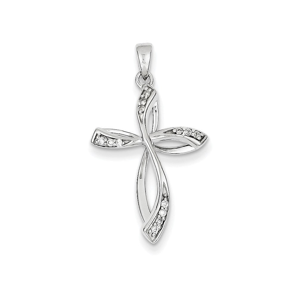 14K Weißgold Kreuzanhänger mit echten Diamanten