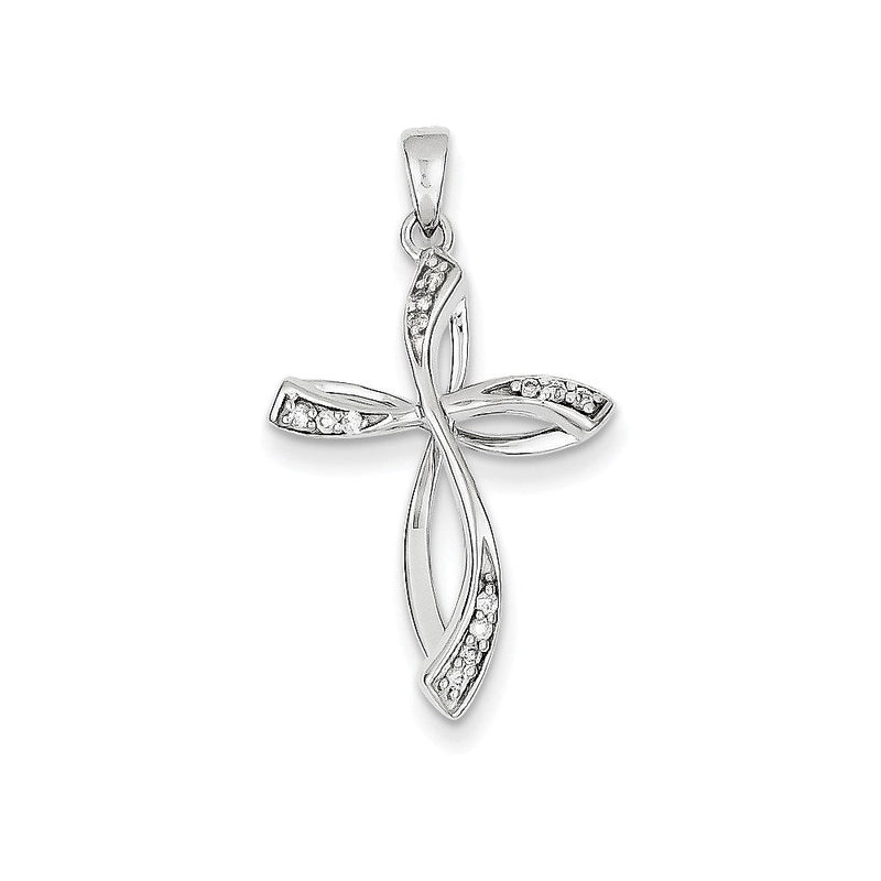 14K Weißgold Kreuzanhänger mit echten Diamanten