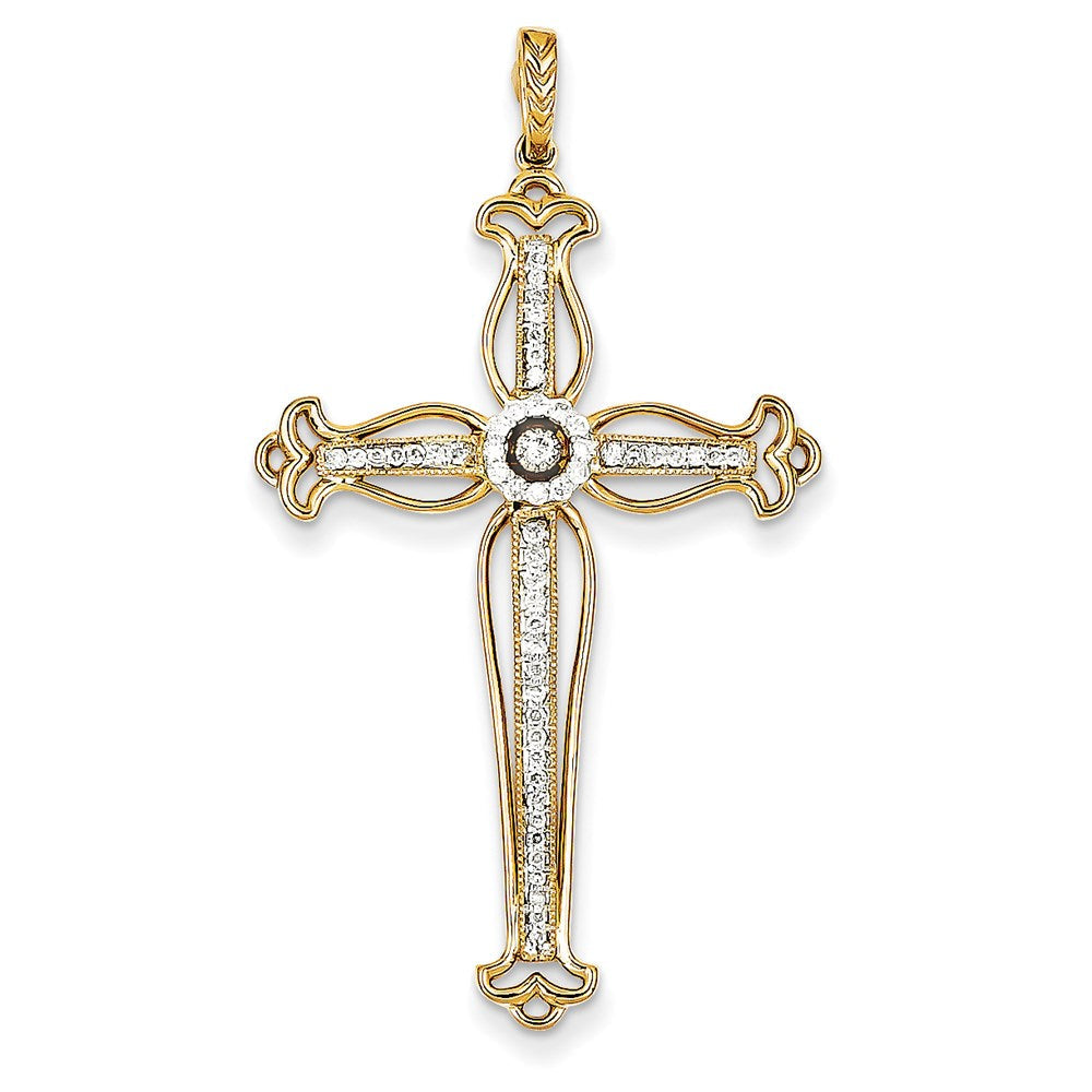 14K Gelbgold Anhänger mit echtem Diamant-Kreuz