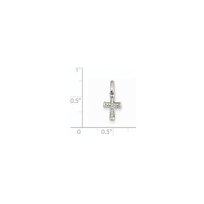 14K Weißgold kleiner echter Diamant-Kreuzanhänger (lateinisches Kreuz)