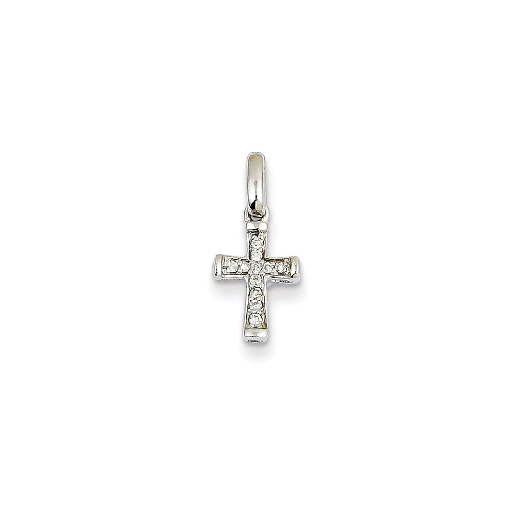 14K Weißgold kleiner echter Diamant-Kreuzanhänger (lateinisches Kreuz)