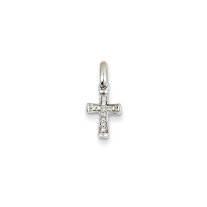 14K Weißgold kleiner echter Diamant-Kreuzanhänger (lateinisches Kreuz)