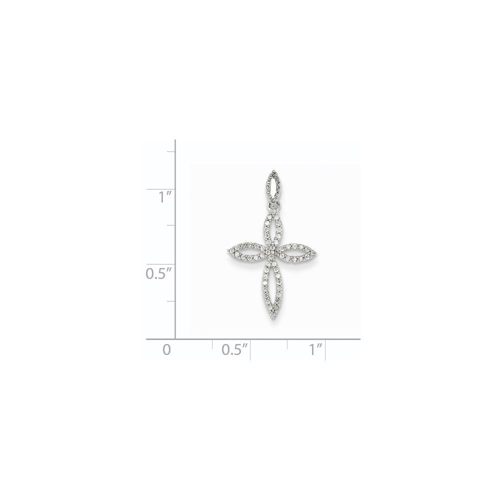 14K Weißgold Anhänger mit echtem Diamant-Kreuz