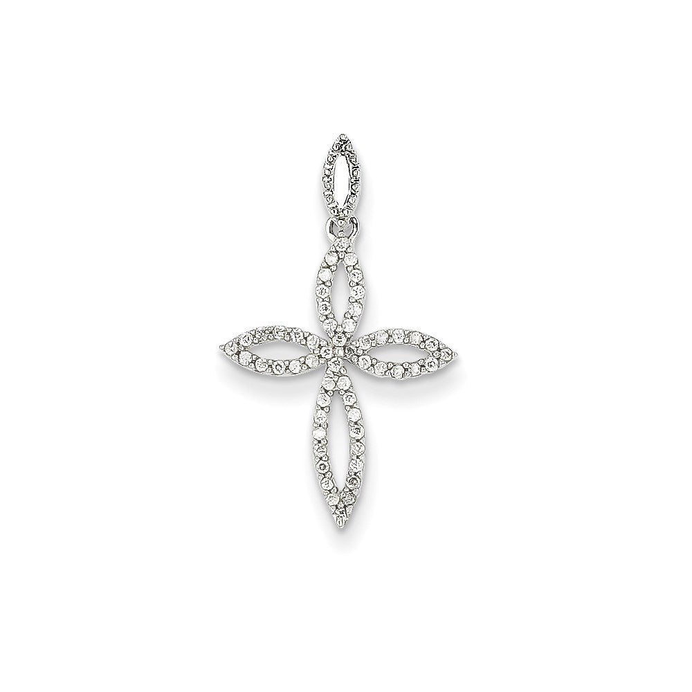 14K Weißgold Anhänger mit echtem Diamant-Kreuz
