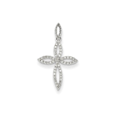 14K Weißgold Anhänger mit echtem Diamant-Kreuz