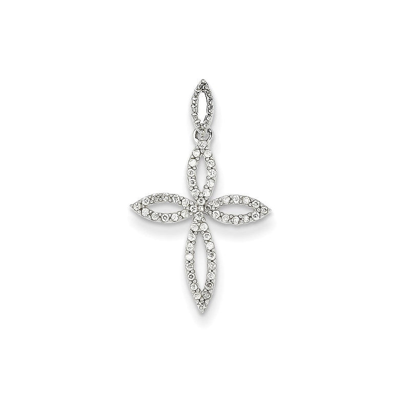 14K Weißgold Anhänger mit echtem Diamant-Kreuz