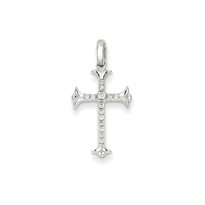 14K Weißgold Anhänger Kreuz mit echten Diamanten