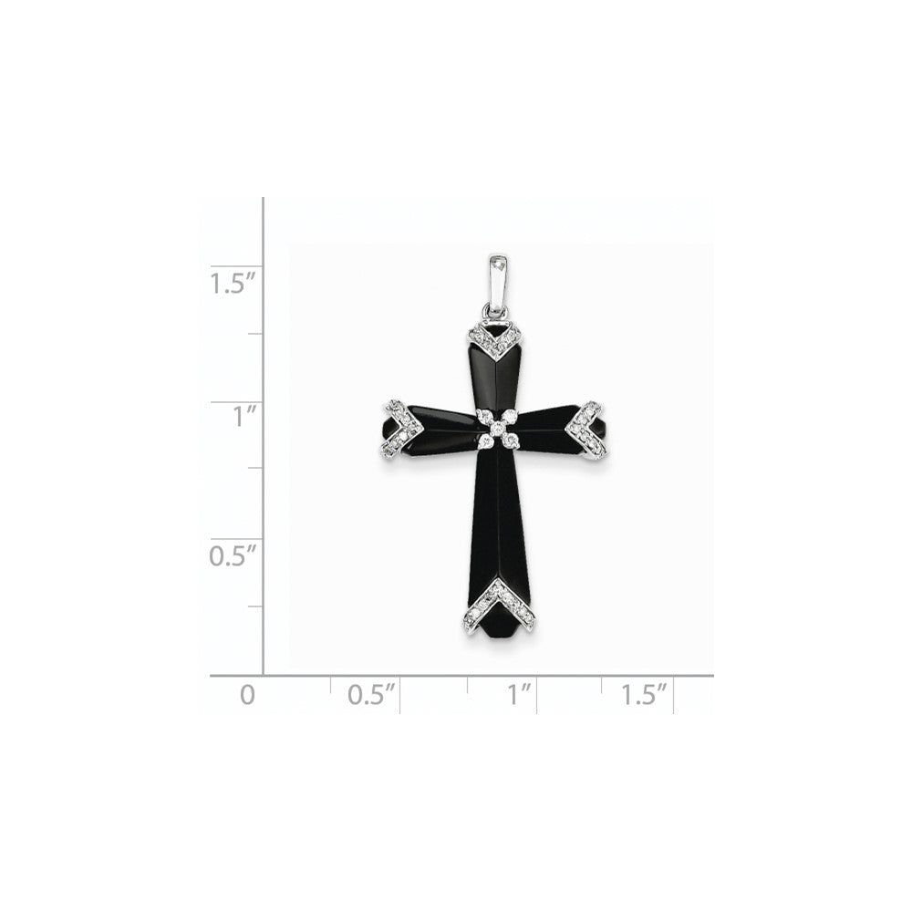 14K Weißgold Kreuz-Anhänger mit schwarzem Onyx & echten Diamanten