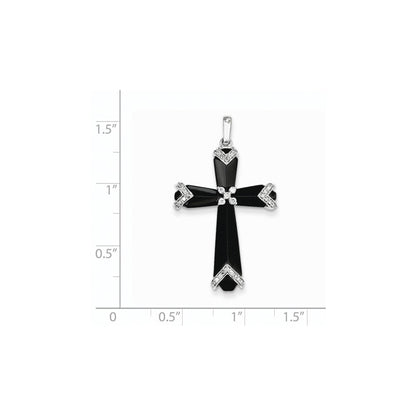 14K Weißgold Kreuz-Anhänger mit schwarzem Onyx & echten Diamanten