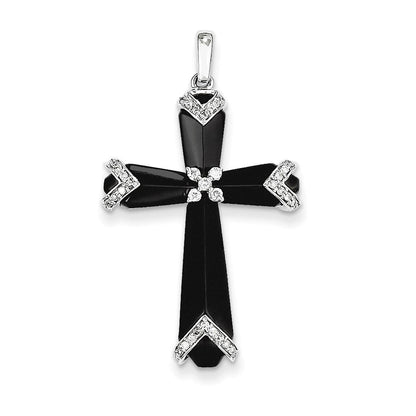 14K Weißgold Kreuz-Anhänger mit schwarzem Onyx & echten Diamanten
