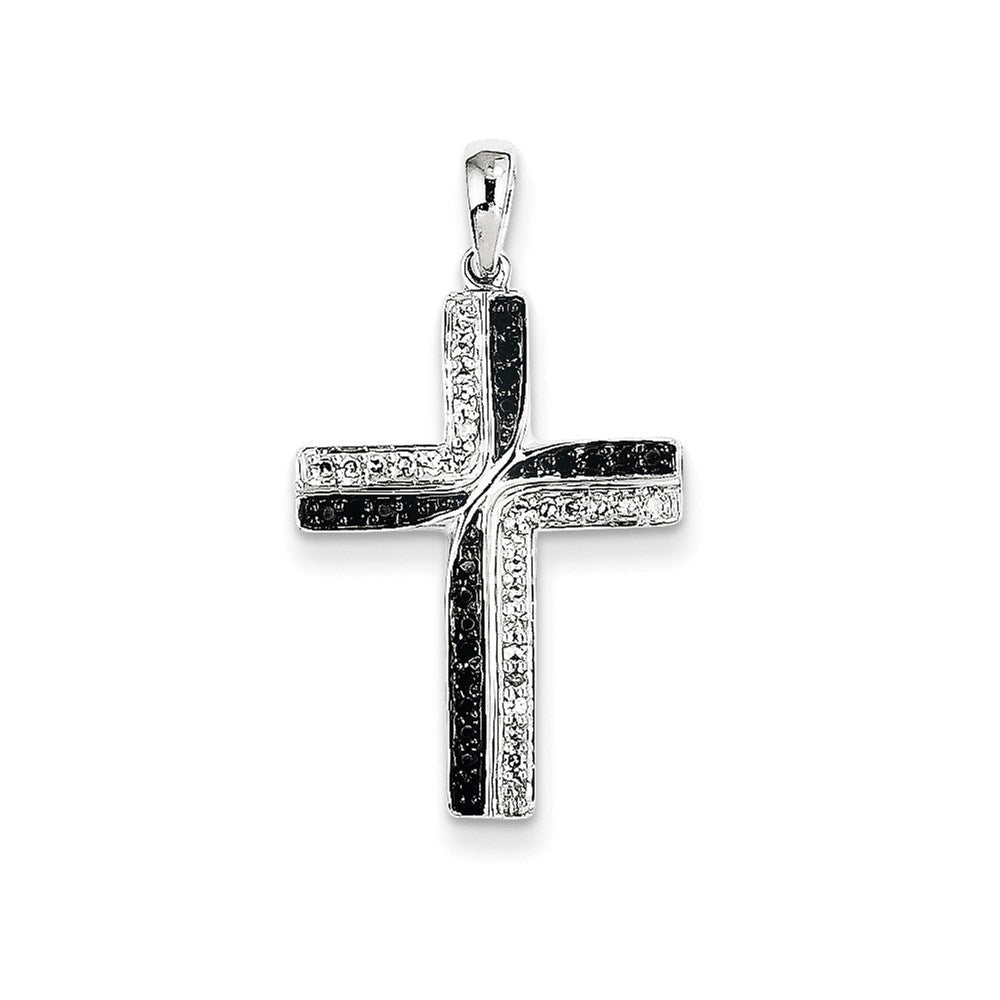 14K Weißgold Kreuzanhänger mit echten schwarzen und weißen Diamanten