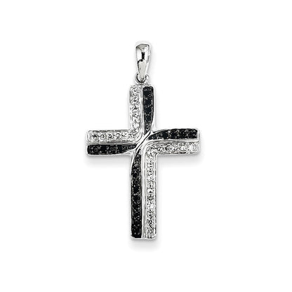 14K Weißgold Kreuzanhänger mit echten schwarzen und weißen Diamanten
