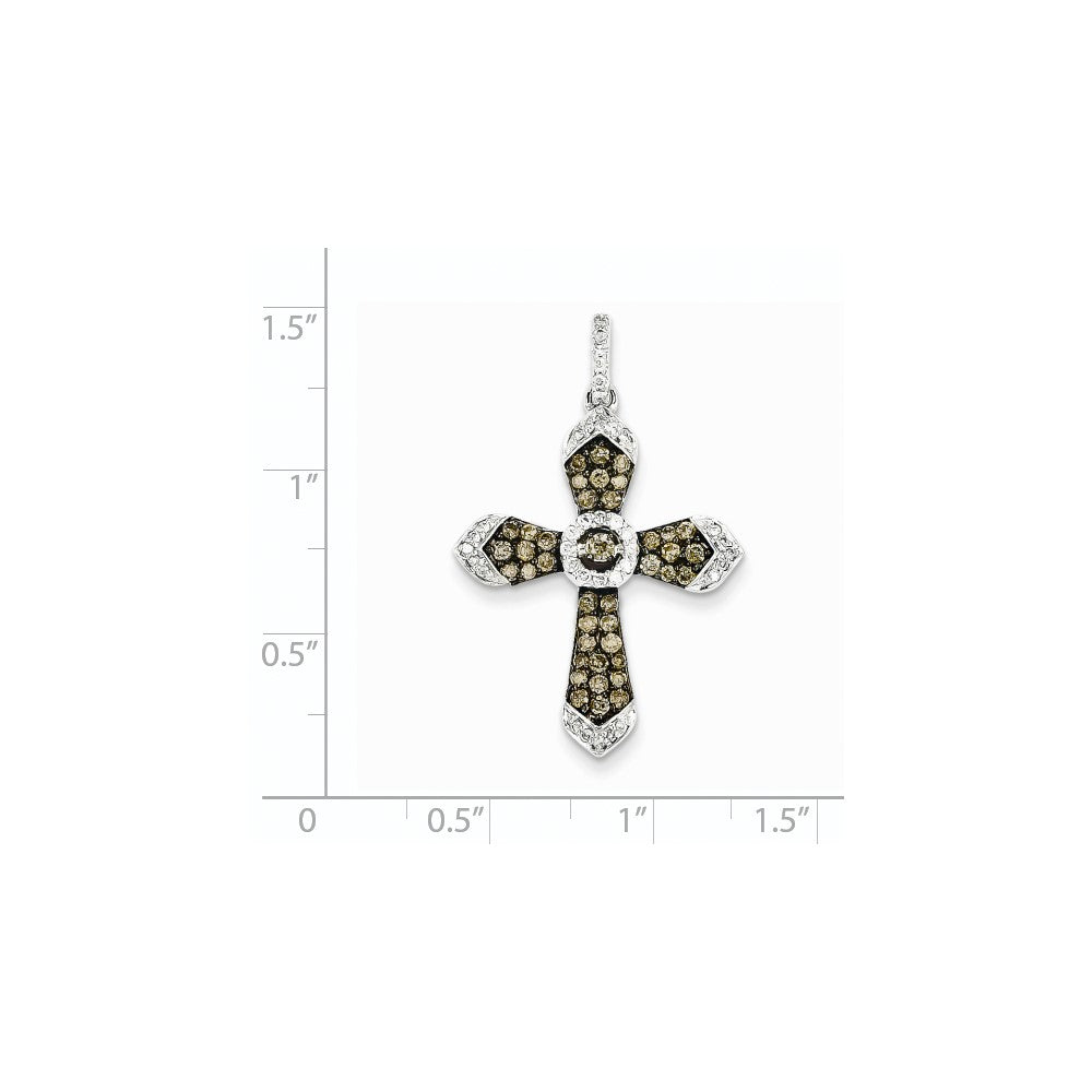 14K Weißgold/Schwarzrhodiniert Champagner/Weiß Echter Diamant Kreuz-Anhänger
