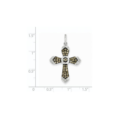 14K Weißgold/Schwarzrhodiniert Champagner/Weiß Echter Diamant Kreuz-Anhänger
