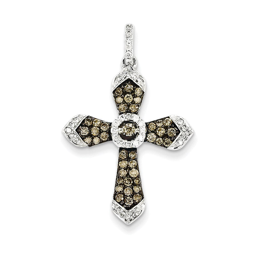14K Weißgold/Schwarzrhodiniert Champagner/Weiß Echter Diamant Kreuz-Anhänger