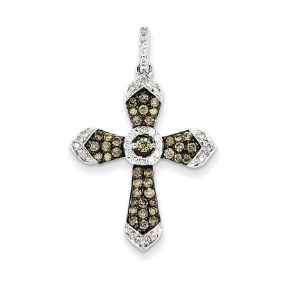 14K Weißgold/Schwarzrhodiniert Champagner/Weiß Echter Diamant Kreuz-Anhänger
